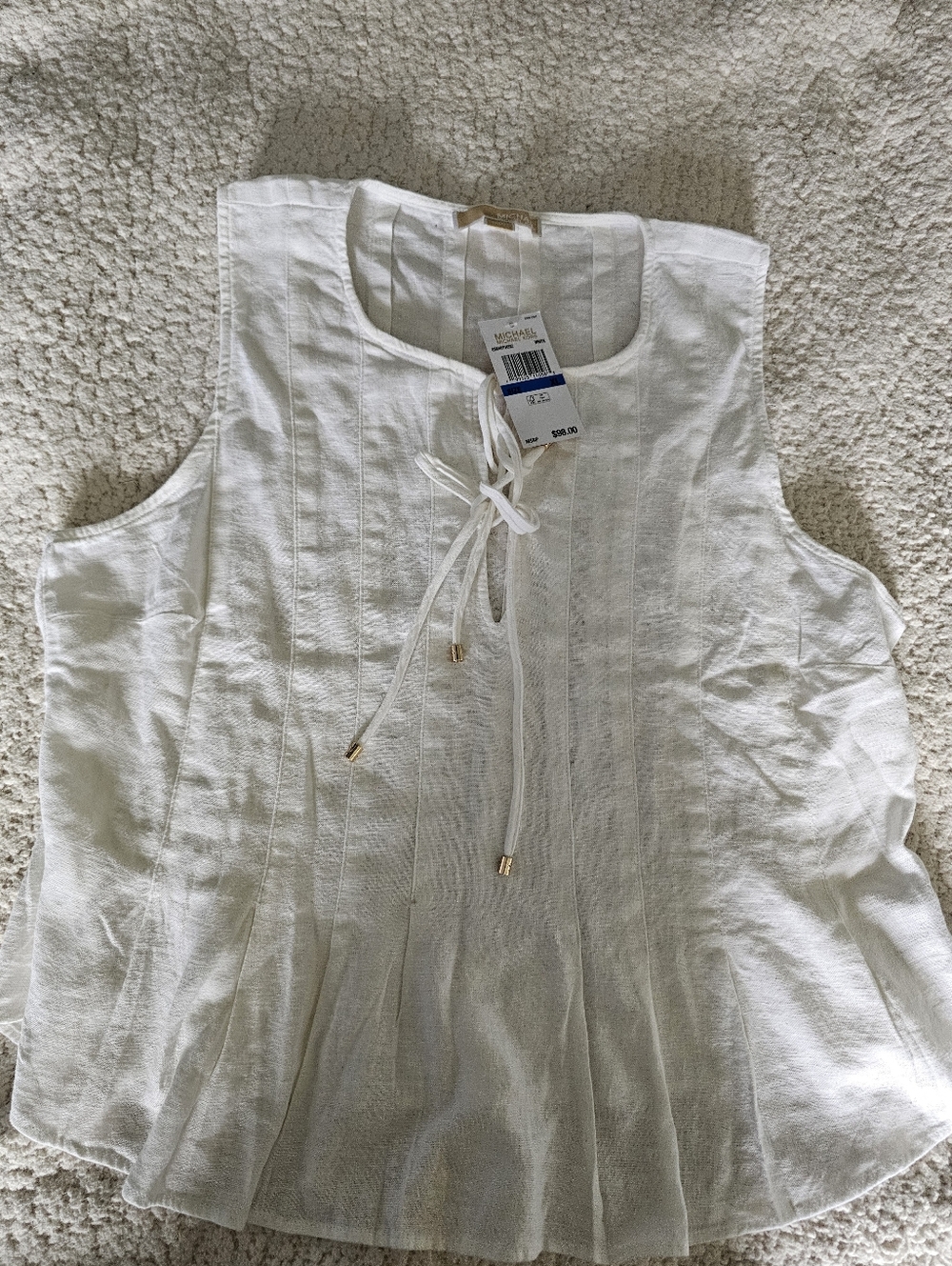 Michael Kors White Sleeveless Tie-Front Linen Top